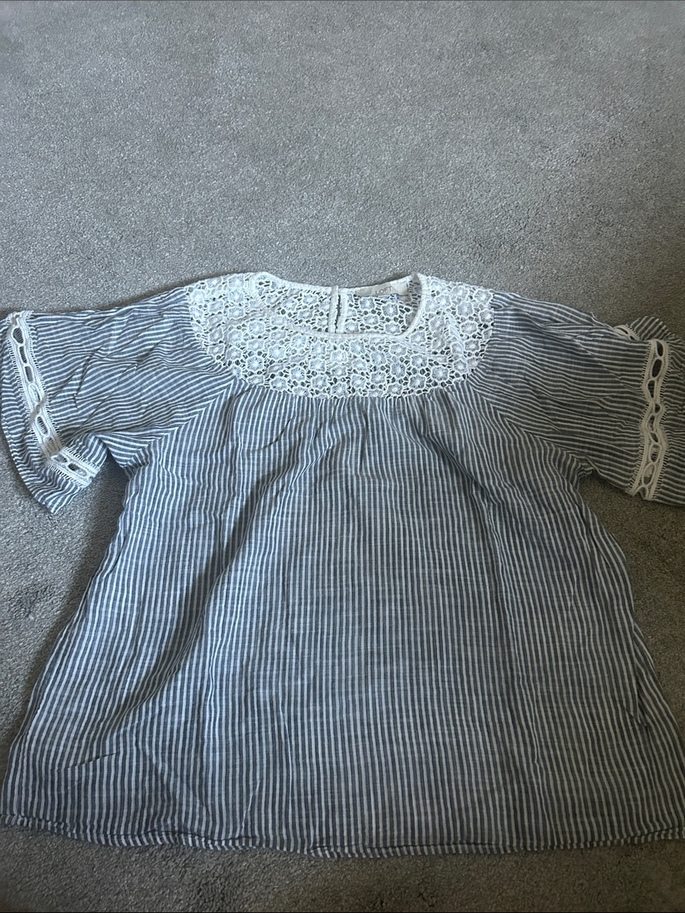 LOFT Blue & White Striped Crochet Yoke Tunic